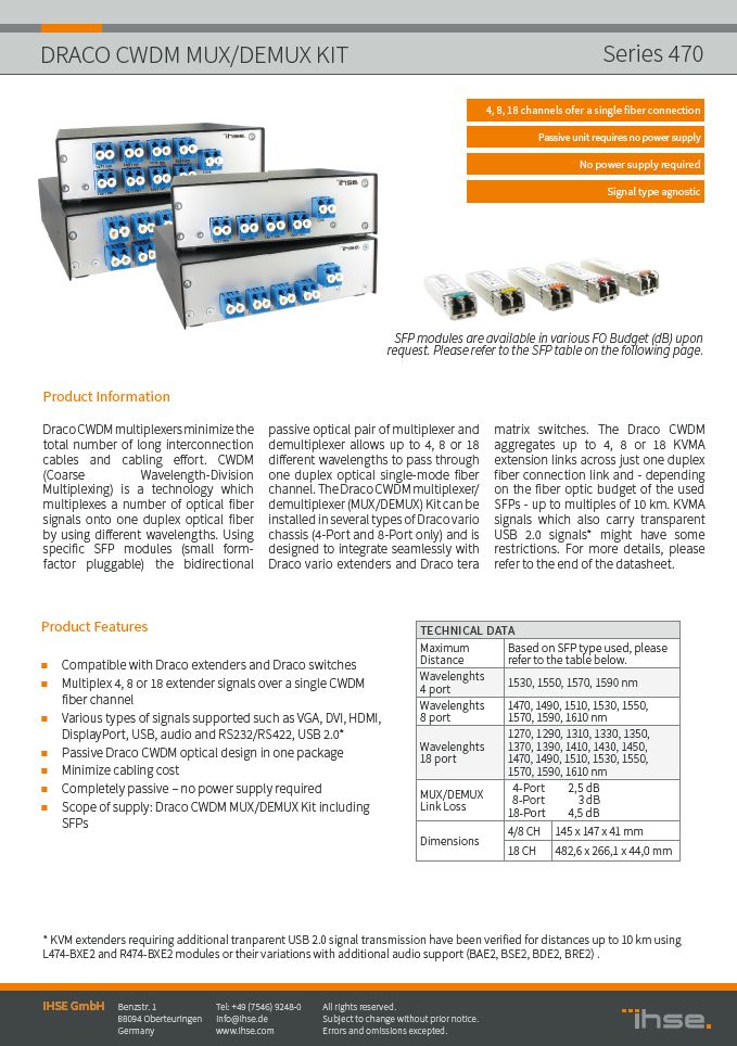 Produktinformationen IHSE Draco CWDM Serie 470