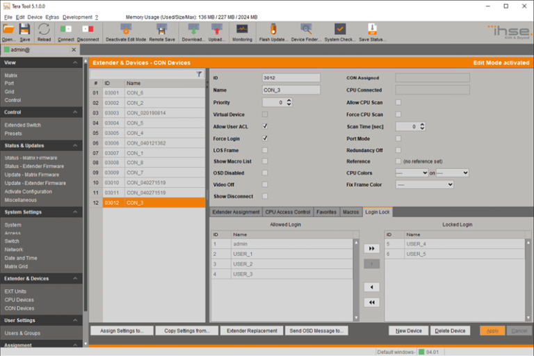 Screenshot aus der IHSE draco tera Firmware, auf dem verschiedene neue Funktionen abgebildet sind.