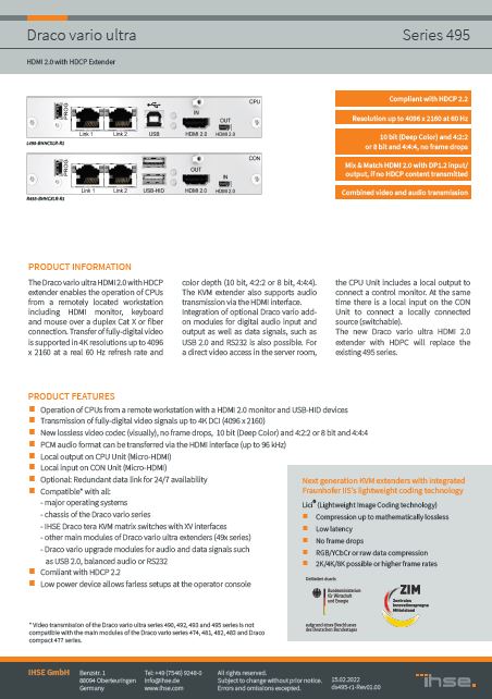 Produktinformationen über den Draco vario ultra HDMI 2.0 mit HDCP (Serie 495)